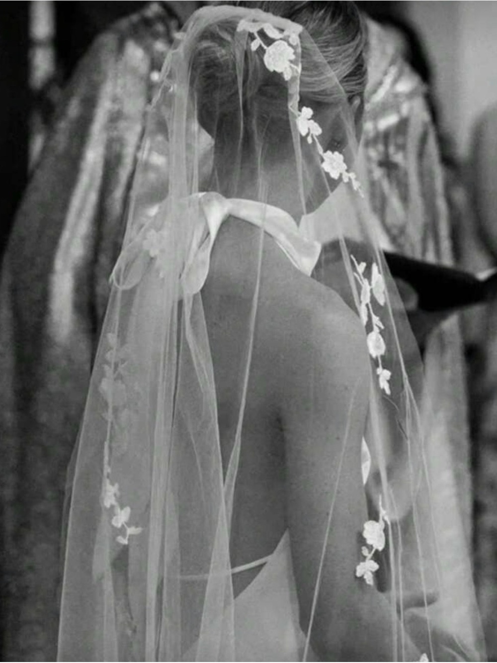 Sheer Embroidered Floral Bridal Veil